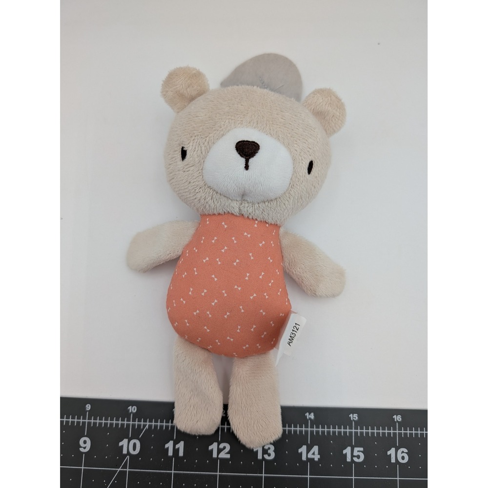 Ingenuity  Bear Plush Rattle Tan Peach Bows Kids2 7 Inch Stuffed Animal Toy